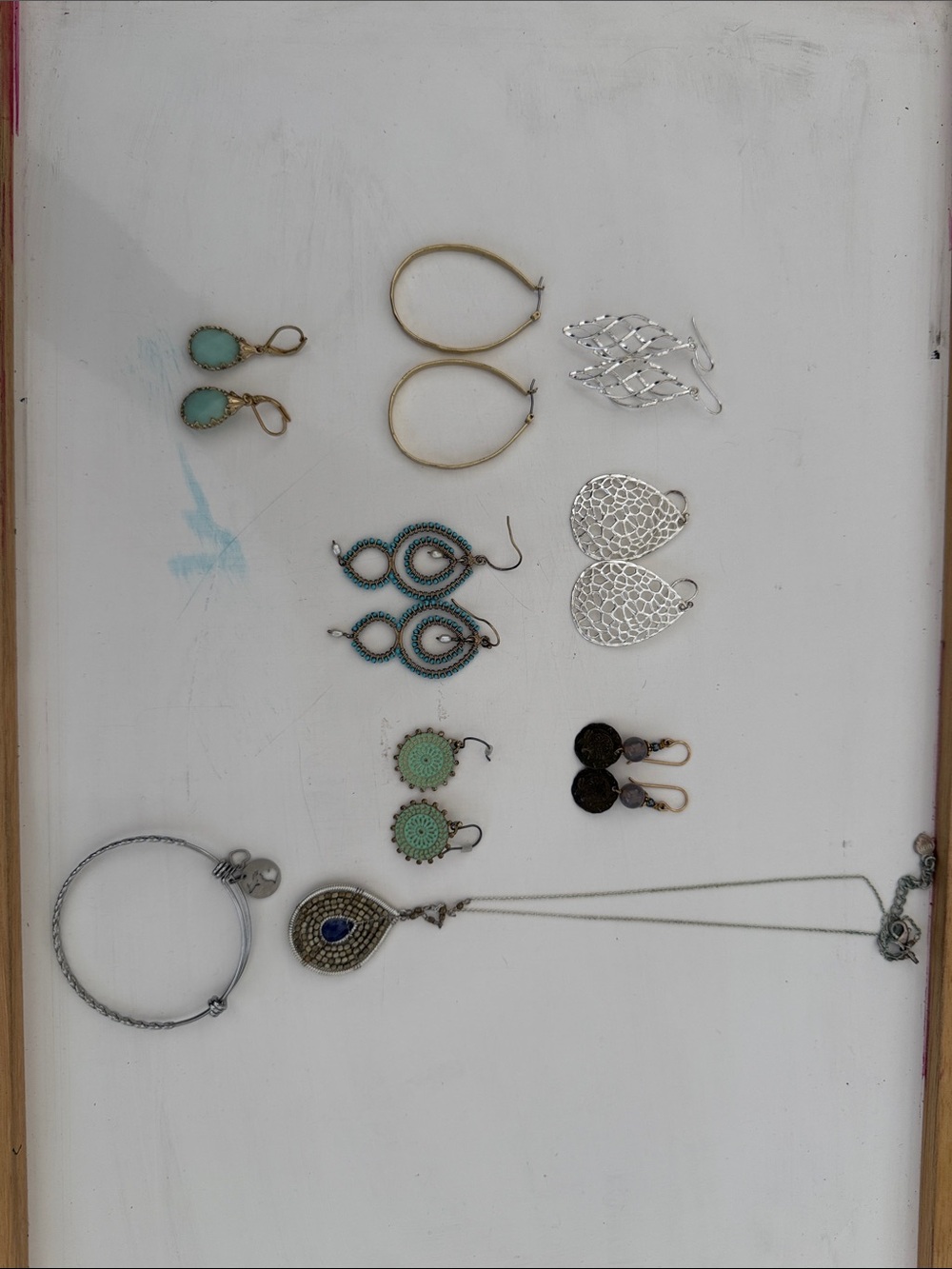 Mixed Boho Earrings and Necklace Set in Turquoise, Gold, Silver